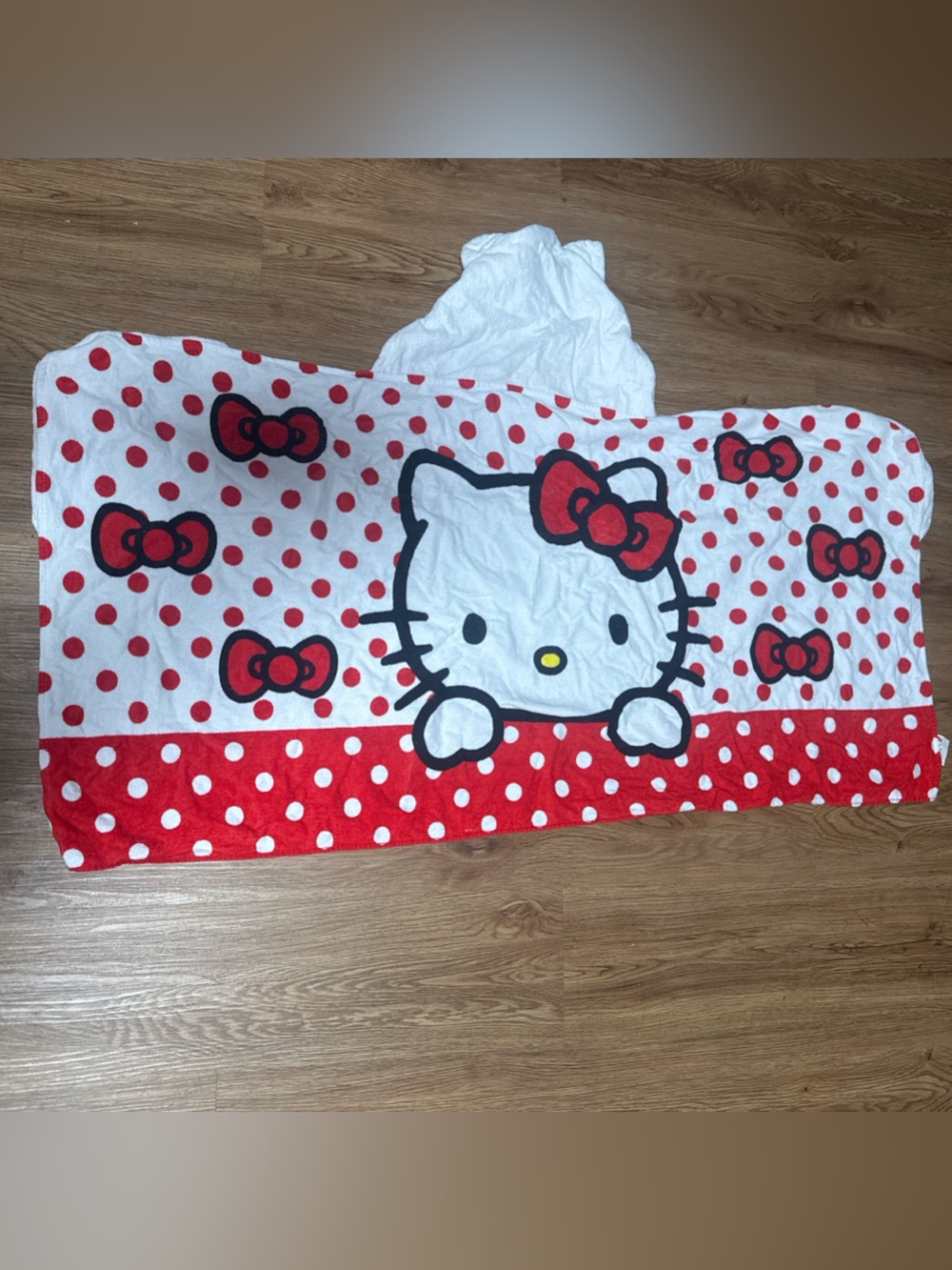 Hello Kitty Red and White Polka Dot Hooded Towel EUC